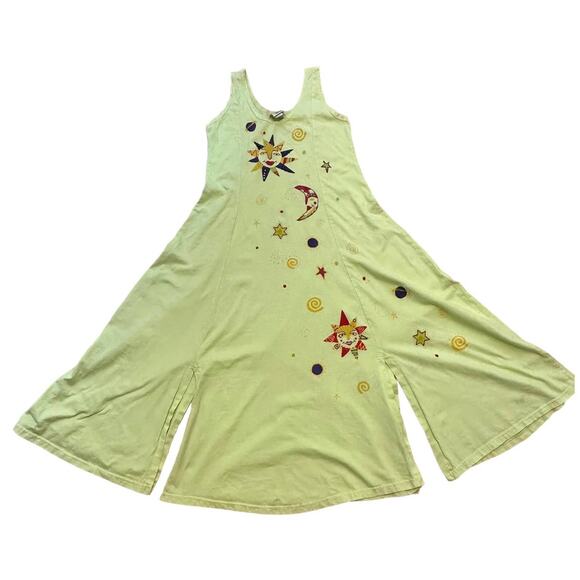 BLUE EYED BEAR Maxi Dress OSFM Cotton Carnival Rio Moon Stars Cotton Slit Green - Picture 1 of 10